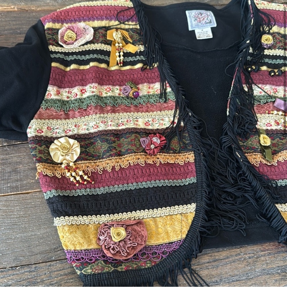 Vintage Joyou Fringe Cotton Western Bolero Jersey Knit Removeable Shoulder Pads - Picture 3 of 11